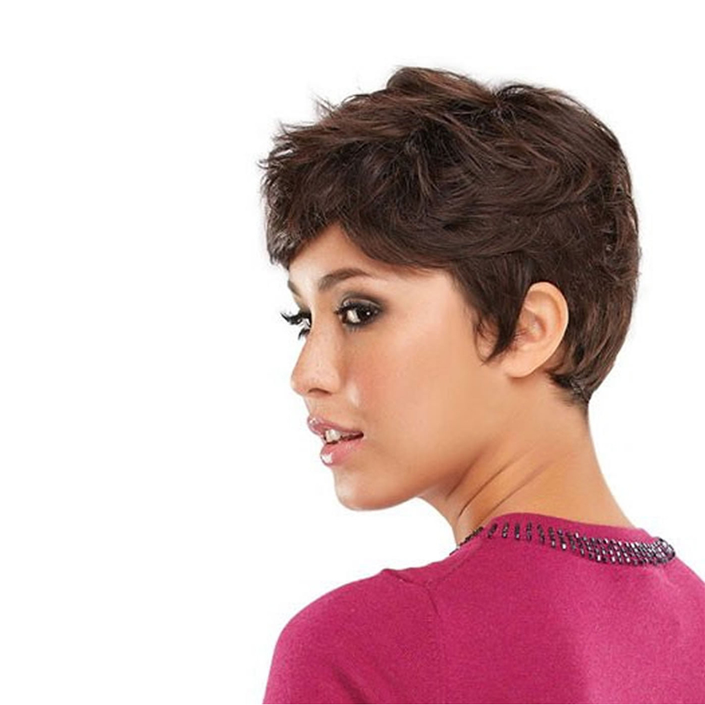 Short-haired with a sleek and polished hairstyle, radiating confidence and elegance.