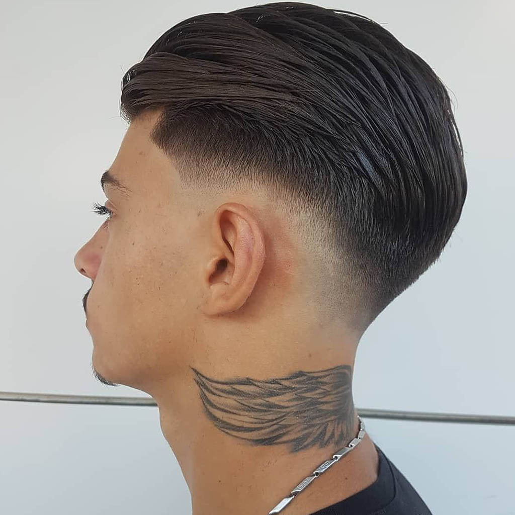 Textured Slick Back with Low Fade Men Hair Style