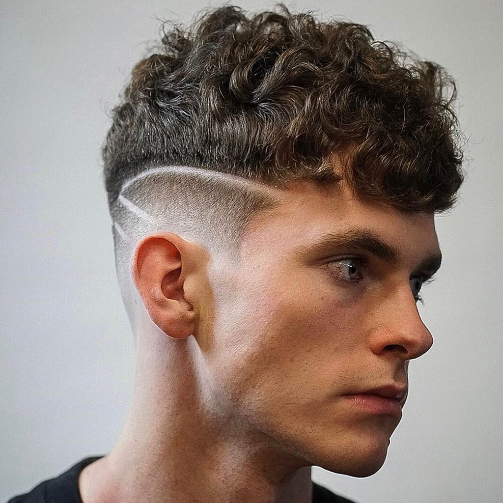 Curly Tapered Sides with Line Up Hairstyles Men