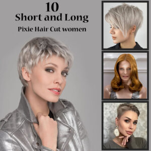 A confident woman with a long pixie cut, showcasing a modern and stylish hairstyle with swept-back layers and a subtle side part.