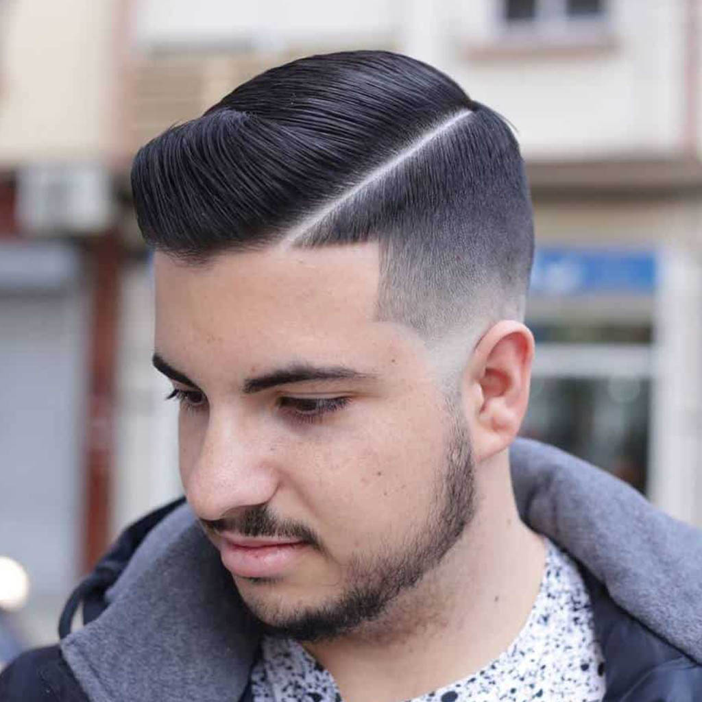 Cute Textured Comb Over with Hard Part Hairstyles for Men