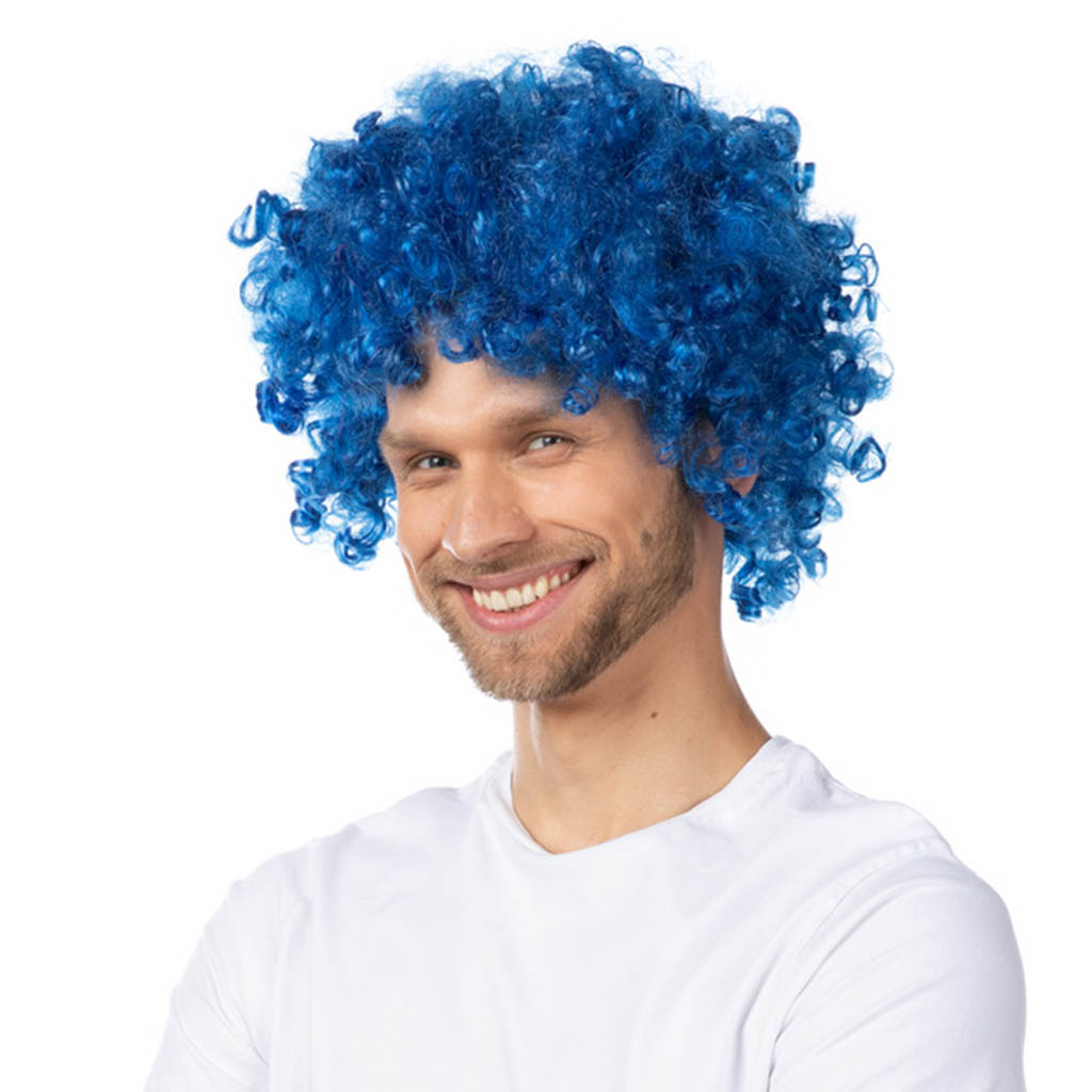 A man with an ocean blue afro Hair Color Ideas, embodying creativity and boldness.