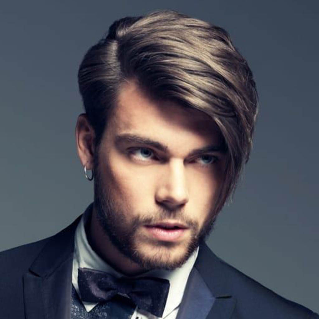Man with a side-swept long hairstyle