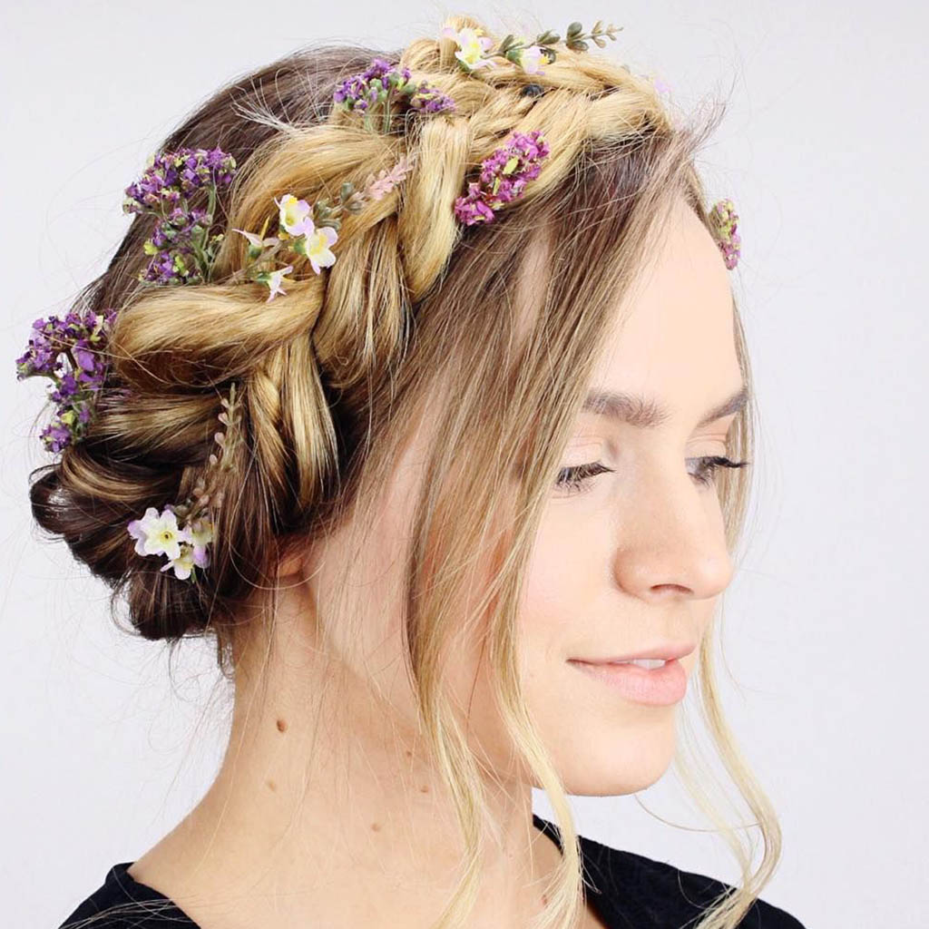 Cute Crown Braid with Flowers Hairstyles