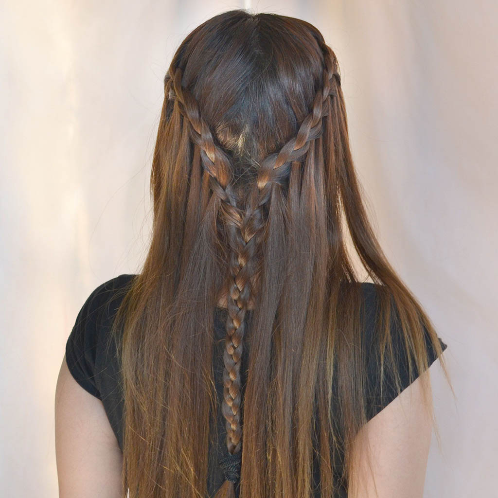 A woman with a breathtaking cascading waterfall braid.